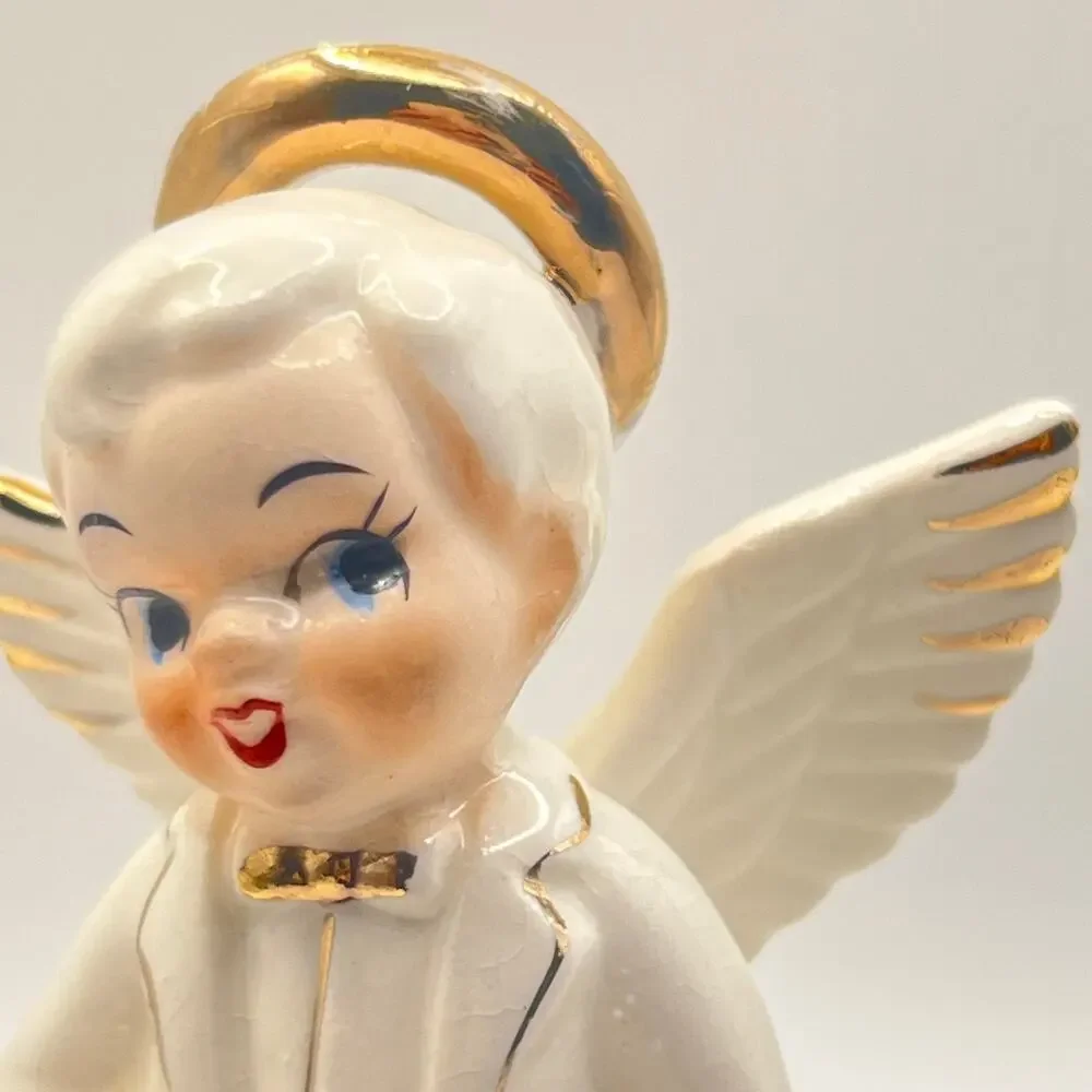 Vintage 50s Norcrest Japan July Boy Birthday Angel Figurine Flower Holder